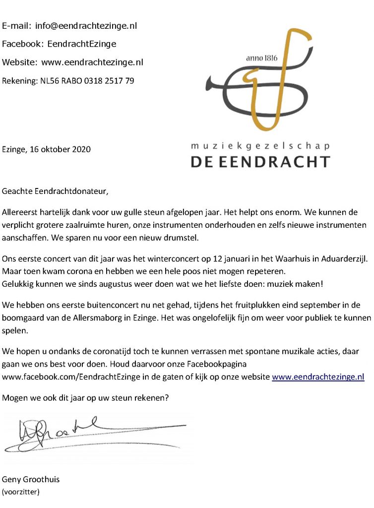 voorbeeld donateursbrief